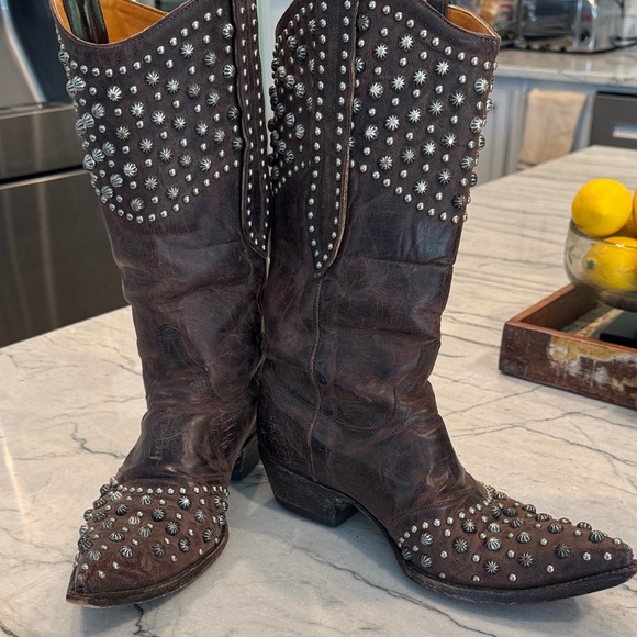 Old Gringo SZ 8.5 Studded Brown Leather Cowboy Boots - Picture 3 of 11